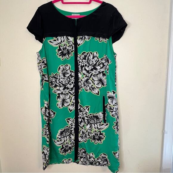 Maeve Ayame Green Black Floral Zip Front Dress Pockets Silk Corpcore Sz 14 - Picture 1 of 9